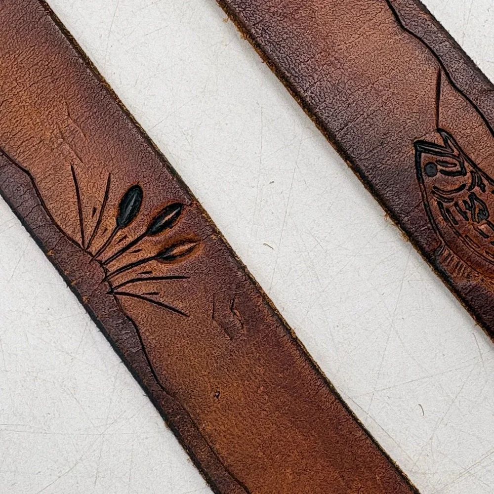 VTG 70s Boo Doo Hand Tooled Leather Belt Fish Cattails USA Size 40 Western